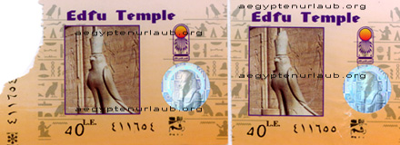 Unsere Eintrittskarten bei der Besichtigung vom Edfu Tempel in Ägypten bei der Nilkreuzfahrt. 40 Ägyptische Pfund, so hoch war der Eintritt pro Person.