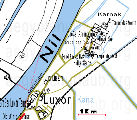 Karte von Luxor mit den wichtigsten Tempel